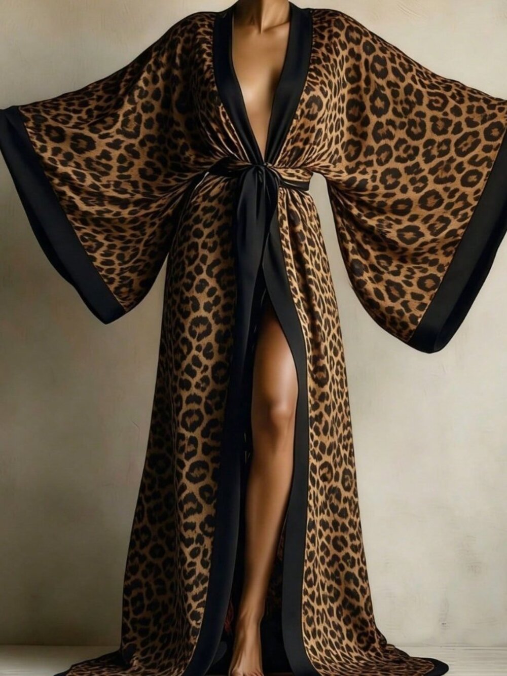 Mix Casual Women's Deep V Neck Flared Long Kimono Robe Dress